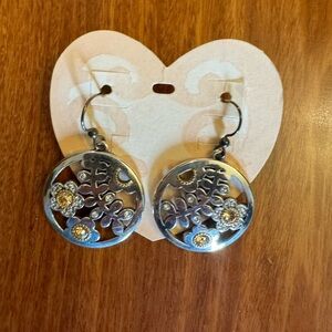 Brighton Francesca Silver Champagne Golden Flowers French Wire Earrings